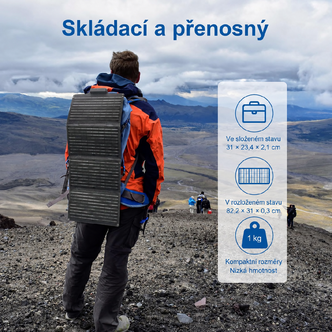 Soshine SC40W – skladací solárny panel 40 W, USB-C, USB-A a DC 18 V